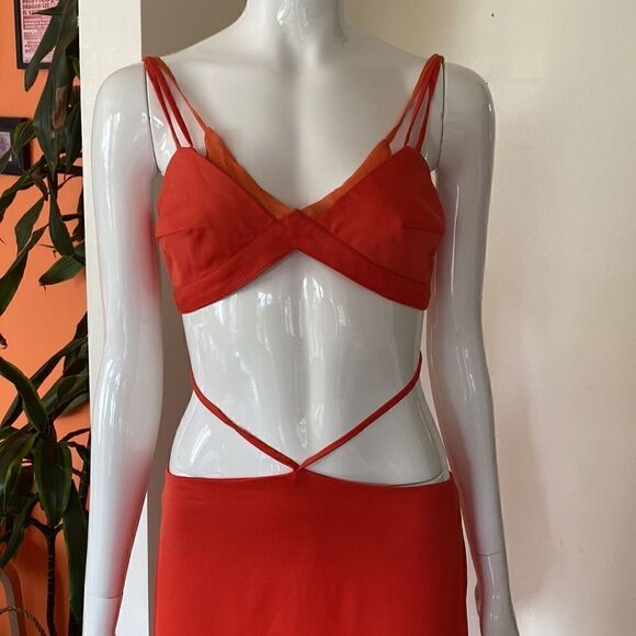 Nana Gotti Julie Salmon Red Cut-Out Maxi Dress Size 6 - Picture 7 of 16